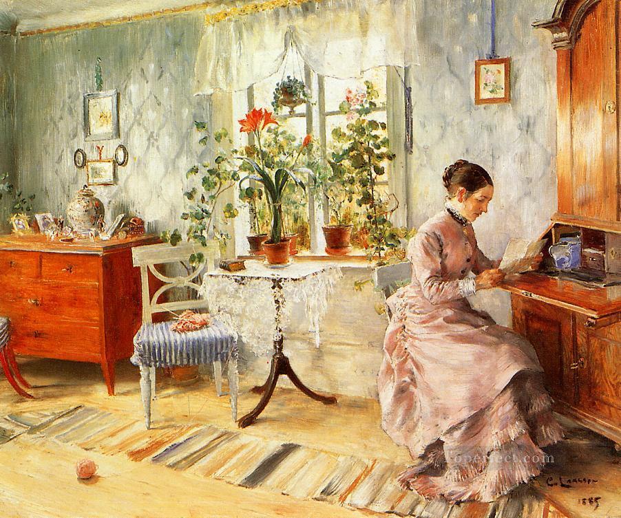 An Interior with a Woman Reading Carl Larsson Oil Paintings
